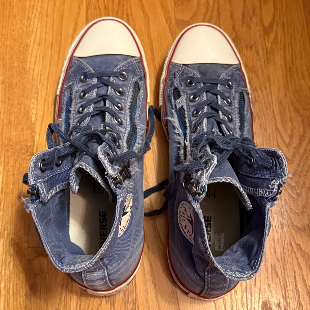 Converse CT Double Zip Distressed Denim High Top Sneakers Limited Edition M 10.5 - Picture 10 of 13